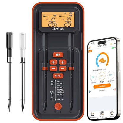 AI Meat Thermometer Wireless, 500ft Long Range Smart Digital Bluetooth BBQ Thermometer for Grilling, Smoker, Oven, Kitchen Cooking (Dual Probe)