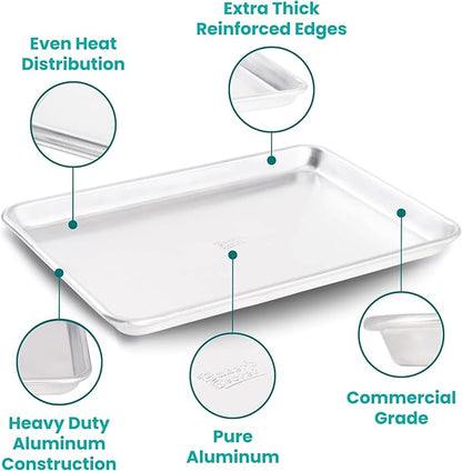 Baker's Secret 17" Pure Aluminum Cookie Sheet, 100% Recycled, Baking Sheet Cookie Sheets for Baking, 0.8mm Extra Thick Baking Pan, Commercial Grade, The Natural Aluminum Collection