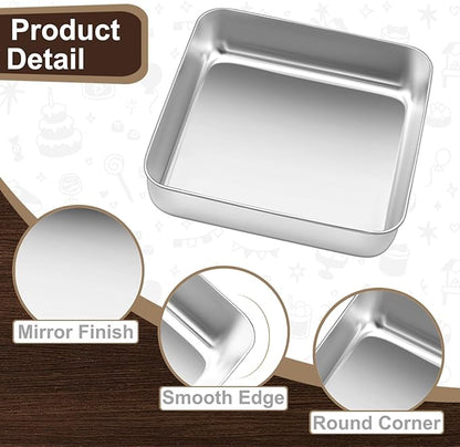 BEWOS 102 PCS 8-Inch Square Cake Pan Set - Includes 100 Baking Parchment Papers, Double Non-Stick Stainless Steel Cake Pans, Baking Pan for Brownie Cakes, Mirror Polished & Dishwasher Safe
