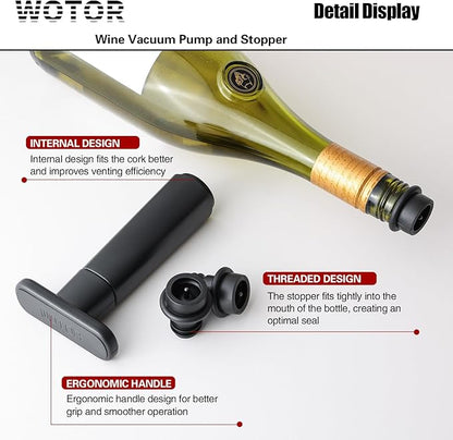 WOTOR Wine Saver Vacuum Pump with 8 Stoppers, Wine Stopper & Preserver, Reusable Bottle Sealer Keeps Fresh, Ideal Accessories Gift (Flat Handle)