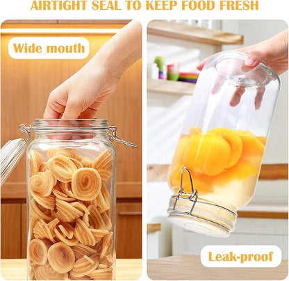 78oz Glass Storage Jars with Airtight Lids Set of 3, Pantry Storage Containers with Lids, Square Large Airtight Glass Jars, Perfect for Kitchen Canning Cereal, Pasta, Flour, Coffee Beans