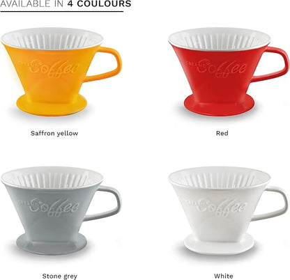 Creano Porcelain Coffee Dripper Red - Ceramic Cone Brewer - Pour Over Coffee Maker for Filter Bags Size 4 - Easy Manual Brew for pure Taste - also for Camping, Hiking