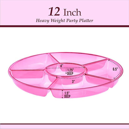 Plasticpro 6 Sectional Round Plastic Serving Tray/Platters Pink Pack of 8