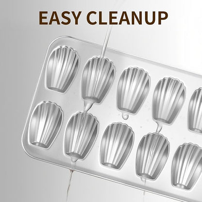 Madeleine Pans Set of 2, Nonstick 12-Cavity Madeleines Mold Cookie Tray for Baking, Heavy Duty Warp Resistant Cute Shell Shape Madeleine Mold Cake Pan - Silver