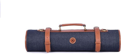 Leather Knife Roll Storage Bag, Elastic and Expandable 10 Pockets, Adjustable/Detachable Shoulder Strap, Travel-Friendly Chef Knife Case (Currant, Canvas)