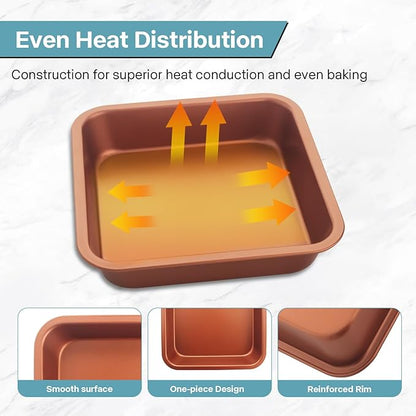 2-Pack 8 inch Square Cake Pan, 8x8 Baking Pan, Cornbread Square Baking Pan, Perfect for Brownies, Lasagna,Oven Safe