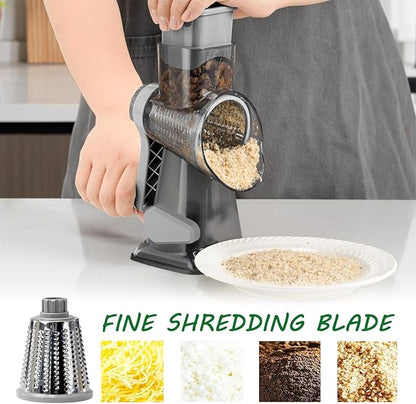 Cheese Grater Rotary Cheese Grater,Versatile Cheese Shredder,Blades for Shredding, Grating, Slicing,Cheese Shredder with Suction Base and Cleaning Brush Kitchen Gift (gray)