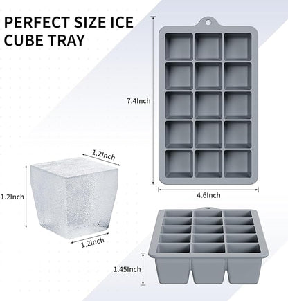 Silicone Ice Cube Tray 2 Pack, HANCELANT Ice Cube Mold, Ice Trays for Freezer with Lid for Whiskey, Baby Food, BPA Free, Easy Release
