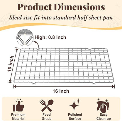 Cooling Racks for Cooking and Baking - 2 PCS 10" x 16" Grid Wire Baking Rack for Oven Cooking, Baking, Grilling, Roasting - Dishwasher Safe Bacon Rack - Fits Half Sheet Cookie Pan