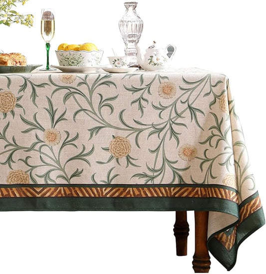 patdrea Designer French Linen Table Cloth for Rectangle Table,Vintage Fall Decorative Tablecloth,Floral Decoration Cover for Kitchen Dining Christmas,Tea Party,Thanksgiving,63"x110"-Littledaisy