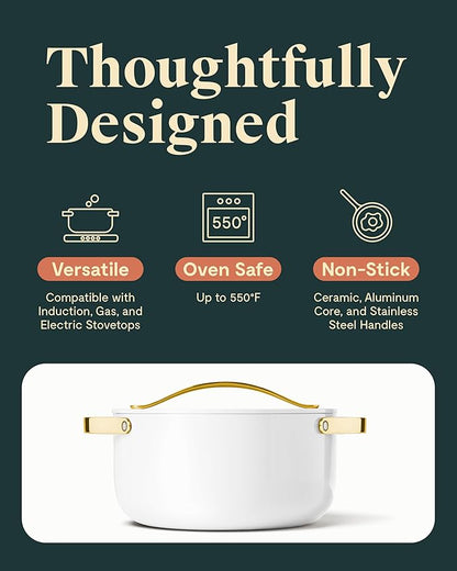 Caraway Nonstick Ceramic Dutch Oven Pot with Lid (6.5 qt, 10.5") - Non Toxic, PTFE & PFOA Free - Oven Safe & Compatible with All Stovetops (Gas, Electric & Induction) - White