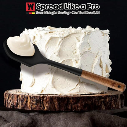 Silicone Head Scraping Spatula with Wooden Handle: Multi-Purpose Cooking Tool for Spreading, Baking and Mixing, Heat Resistant Cookware, Protects Surfaces with Gentle Head Design