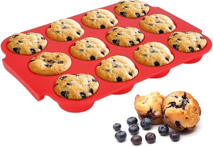 Silicone Muffin Pan for Baking - Premium 12-Cup Nonstick Muffin Pan, Easy Release & Clean, Dishwasher Safe Muffin Tray for Perfect Cupcakes, Muffins & More.