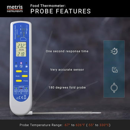 Food Cooking Meat Thermometer Digital Infrared Instant Read with Probe for Kitchen, Outside Grill, BBQ Smoker, Model TCT303F-NSF NSF Approved