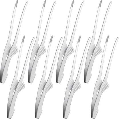 Patelai Korean and Japanese BBQ Tongs Non Slip Cooking Utensils Stainless Steel Tongs for Serving Food, Salad, Camping, Barbecue, Buffet, Oven with Support Stand(Silver,8 Pieces)