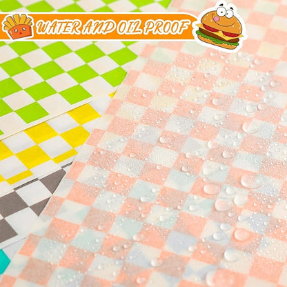 Fulmoon 1200 Sheets Waxed Deli Paper Sheets Sandwich Wrap 12 x 12 Inch Plaid Checkered Sandwich Liners, Food Basket Liner Deli Wrap Wax Paper for Wrapping Bread BBQ Picnic