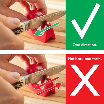 KitchenIQ 50883 - Edge Grip 2-Stage Knife Sharpener - Red - Coarse & Fine Sharpeners - Compact - Stable Non-Slip Base - Soft Grip Rubber Handle - Straight & Serrated Knives