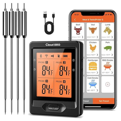 500FT Digital Meat Thermometer with Multy Probes Bluetooth Kitchen Thermometer for Smoker Grilling Oven (FS66N)