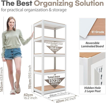 HOMEDANT House 5 Tier 24.4" W Laminated Metal Shelving Unit Adjustable Storage Utility Rack Heavy Duty Shelves Organization Multipurpose Shelf Kitchen Garage Pantry Closet 10 Pack