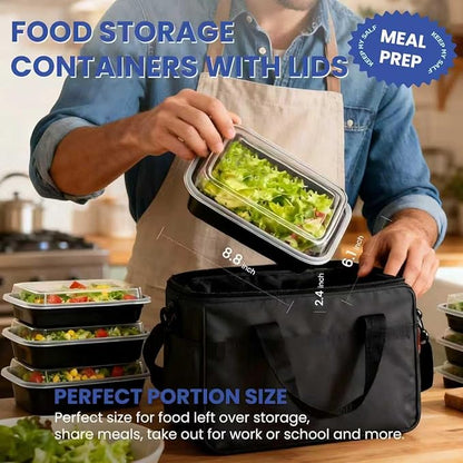 32oz 15 Pack Meal Prep Containers Reusable BPA-Free, Disposable Food Storage Containers with Lids, Bento Box Leakproof To Go Food Containers, Microwave Freezer Dishwasher Safe