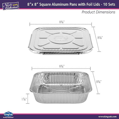 8x8 Aluminum Pans With Lids (10 Pack) 8 Inch Foil Pans With Covers - Cake Pans - Aluminum Square Pans With Lids - Disposable Food container - great For Cake Baking, Cooking, Freezing, Prepping Food