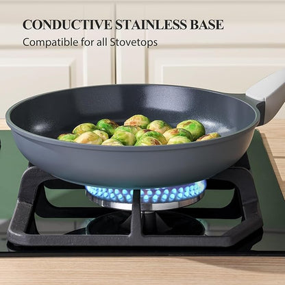 PRICUSIS Nonstick Ceramic Frying Pan with Lid, Non Toxic Skillet, Healthy Egg & Omelet & Chef's Pan, PTFE PFOA & PFAS Free, Induction Compatible (12Inch W/L)