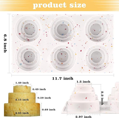 Sakolla 2 Pack 3 Tier Mini Cake Molds, BPA Free 6 Cavity Silicone Cakepop Molds Shapes for Baking Cake Pop, Cakesicle, Brownie and Mousse (Confetti)