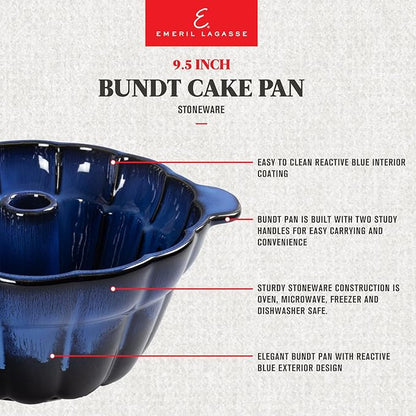 Emeril Lagasse Bundt Cake Pan Stoneware 9.5 in – Pound Cake Baking Pan, Perfect for Baking Delicious Bundt Cakes!