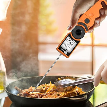 Digital Meat Thermometer for Grill, Instant Read Food Thermometers for Cooking with Food Doneness Guide, Calibration and LCD Backlight Screen, High Accuracy ±1% ℉, BBQ Beef Candy Orange