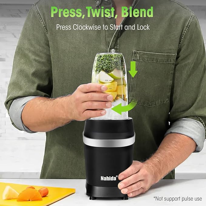 Nahida Blender for Smoothies, 1200W Smoothie Blender for Ices Crushing, Blenders with (2) 6-Fin Blades, Personal Blenders for Kitchen with 23oz, 32oz, 37oz Easy Go Cups for Juices, Black