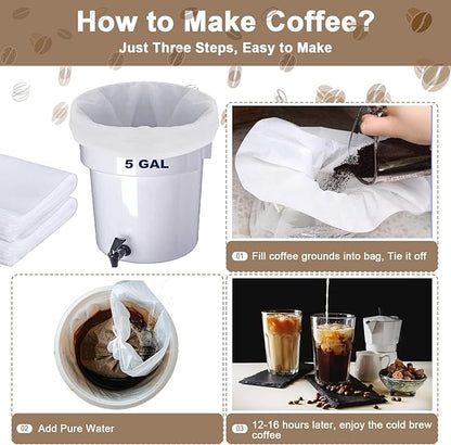 50 Pack Commercial Cold Brew Coffee Filters for 5 Gallon Buckets, 20" X 20" Commercial Cold Brew Bags for Commercial Model Cold Brew Coffee Makers, Brew Up To 5 LBS Coffee