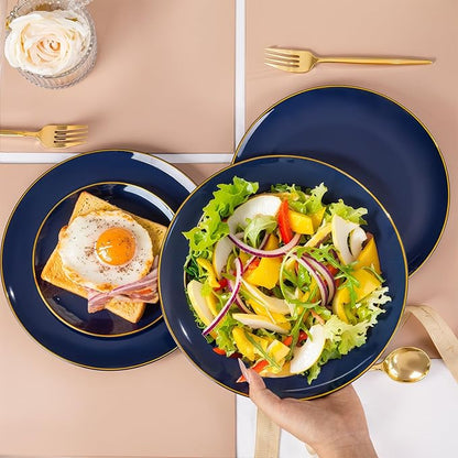 bUCLA 100PCS Blue Plastic Plates - Navy Blue Disposable with Gold Rim, Include 50 Each (10 inch Dinner & 7 inch Dessert) Plates, Ideal for Party