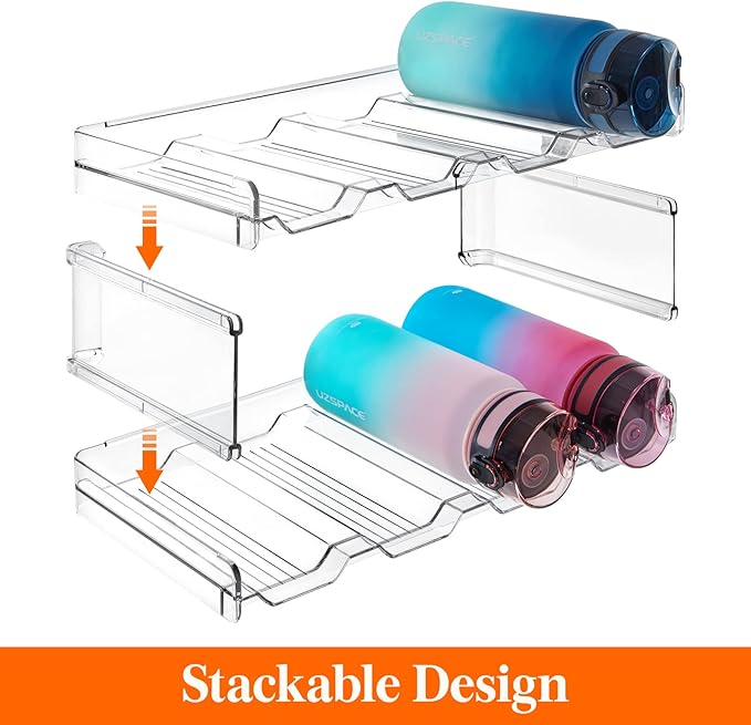Lifewit Stackable Water Bottle Organizer for Cabinet, Plastic Bottle Holder Fits Bottles & Tumblers up to 3.8" Diameter, Pantry, Countertop & Fridge, 4 Tier Holds 16 Bottles