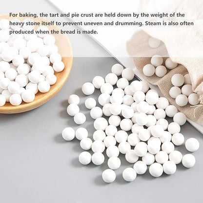 2.2Lb Ceramic Pie Weights Baking Beans Pie Crust Reusable 10mm Weights Natural Ceramic Stoneware with Wheat Straw Container (35 Oz Total) (White)