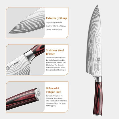KEEMAKE Kitchen Knife Sets, 3 Pieces Professional Chef Knife Set with High Carbon Stainless Steel, Ultra Sharp Blade Kitchen Knives Sets with Ergonomic Pakkawood Handle & Gift Box