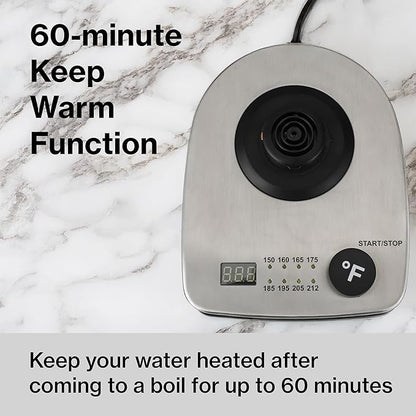 1.0L 1500W Gooseneck Electric Kettle - Stainless Steel Interior - Rapid-Boil - Auto Shut-Off, Boil-Dry Protection, Temperature Control, LED Indicator - Silver by The Display Guys
