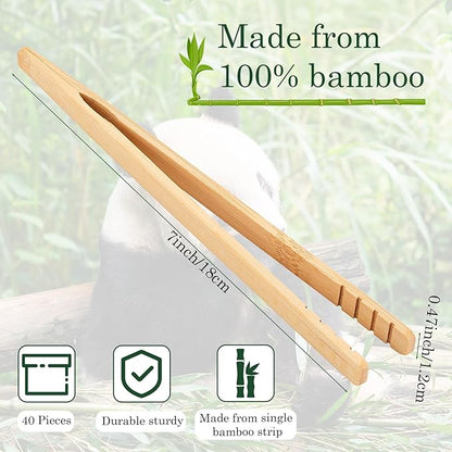 50 Pcs Bamboo Toast Tongs 7 Inch Wood Kitchen Utensil Toaster Tongs for Cooking Catering Buffet Appetizer Wedding Party Supplies