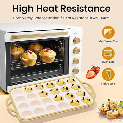 Silicone Mini Muffin Pan With Metal Reinforced Frame - 24 Cups Durable Silicone Cupcake Pan for Muffin, Cupcakes, BPA Free and Dishwasher Safe - 2 Piece Light Yellow