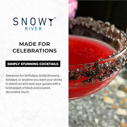 Snowy River Black, Cocktail & Margarita Sugar Rimmer - Vibrant Naturally Colored Sugar for Cocktail Rimming, Baking & Decorating, Medium Crystal - 16oz