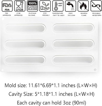 OCPO KITCHEN Eclair Silicone Mold for Baking Mousse Cake Dessert Pastry Chocolate, Ice Cream Mould, Cake Decoration Mold, Fashion Eclair Shape (6-Cavity)