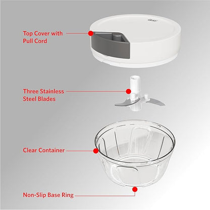 Glad Manual Pull Vegetable Chopper - Small Handheld Food Processor and Veggie Cutter with Pull String - Kitchen Cooking Tool for Meal Prep, 13.5oz (400mL)