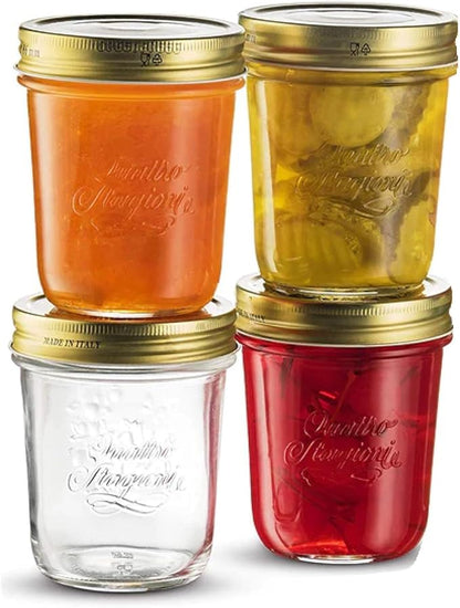 Bormioli Rocco Quattro Stagioni set of 4 Clear Airtight Mason Jars, 10.75 Oz. Made from Durable Glass, Made In Italy