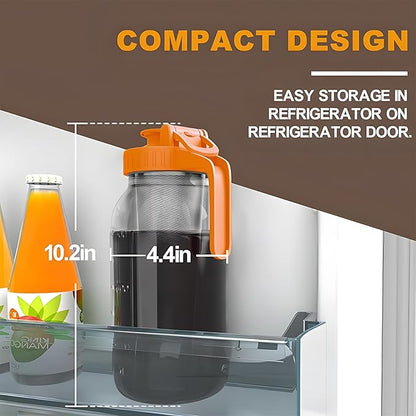 Cold Brew Coffee Maker Jar - 64oz Thick Glass Multipurpose Mason Pitcher Spout Lid with Handle & Stainless Steel Filter for Iced Coffee, Lemonade, Ice Tea, Homemade Fruit Drinks Container