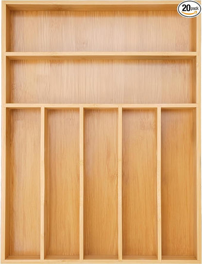 Silverware Organizer Kitchen Drawer Organizer Utensil Organizer Bamboo Silverware Holder Cutlery Organizer in Drawer Flatware Organizer Tray(7 slots, Natural