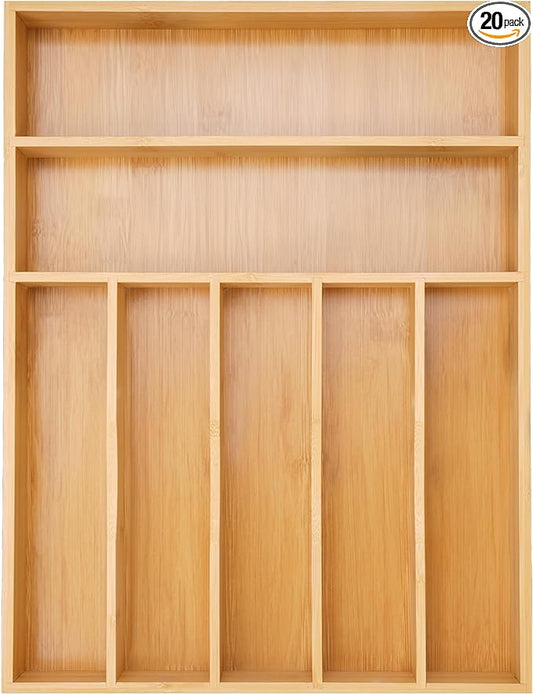 Silverware Organizer Kitchen Drawer Organizer Utensil Organizer Bamboo Silverware Holder Cutlery Organizer in Drawer Flatware Organizer Tray(7 slots, Natural