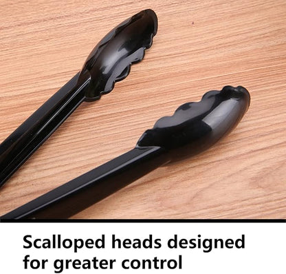 40 Pieces Plastic Salad Tongs, Black Kitchen Serving Tongs, 9 Inch Disposable Utensils Set, Heavy Duty Scalloped, Perfect for Buffets and BBQ, Food Safe Material