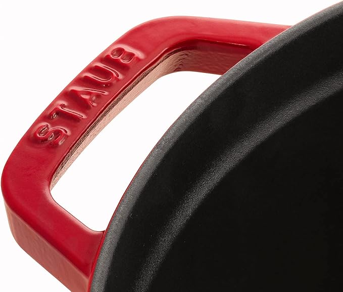STAUB Cast Iron Dutch Oven 4-qt Round Cocotte, Made in France, Serves 3-4, Cherry