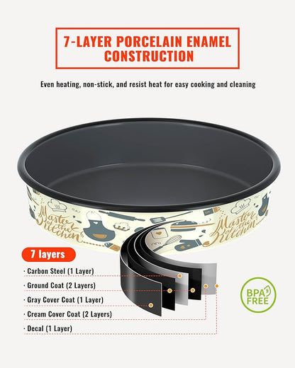 Enamel Round Baking Pans Set Roasting Dish 4-Pack 9/10/12/14 Inch Non Stick Large Cookware for Cake Bread Pie Pizza Turkey Steak, Non-Toxic Carbon Steel Oven Dishwasher Safe Thanksgiving Bakeware