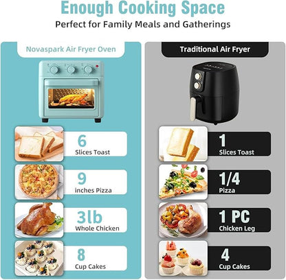 Novaspark Air Fryer Toaster Oven Combo, Retro Convection Oven Countertop,16QT Small Toaster Oven, 4-slices or 9" Pizza,Bake,Toast,Broil, Air Fry, Rapid Heating Mini Conventional Oven, Non-Stick, Blue