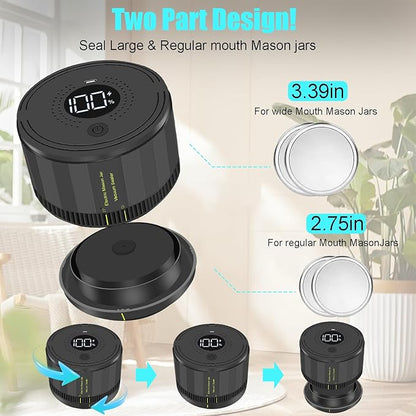Electric Mason Jar Vacuum Sealer, Auto Stop Mason Jar Vacuum Sealer Kit for Wide Mouth and Regular Mouth canning lids with Food Storage Labels for Freshness and Preservation